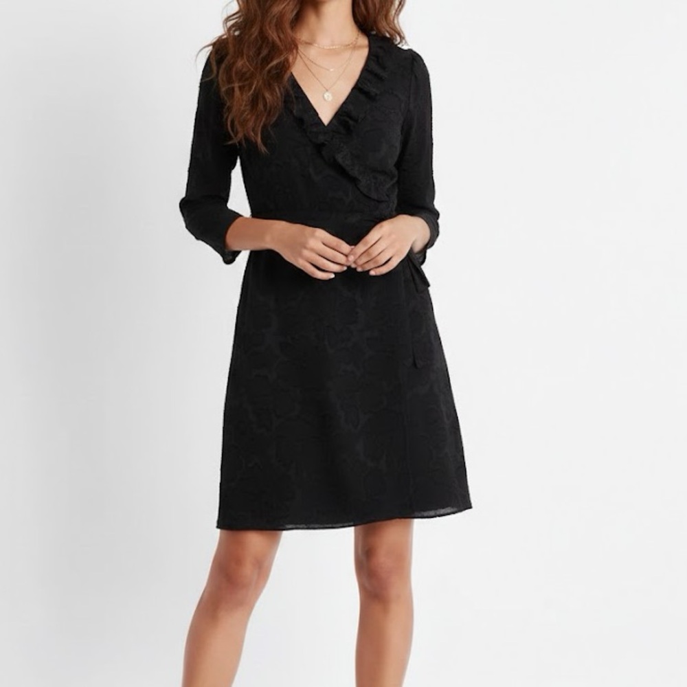Madewell Black Floral Ruffled Long Sleeve Mini Wrap Dress Small